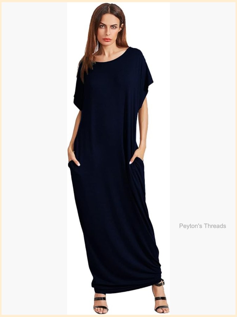 Short Sleeve Loose Long Maxi Lounge Dress With Pockets